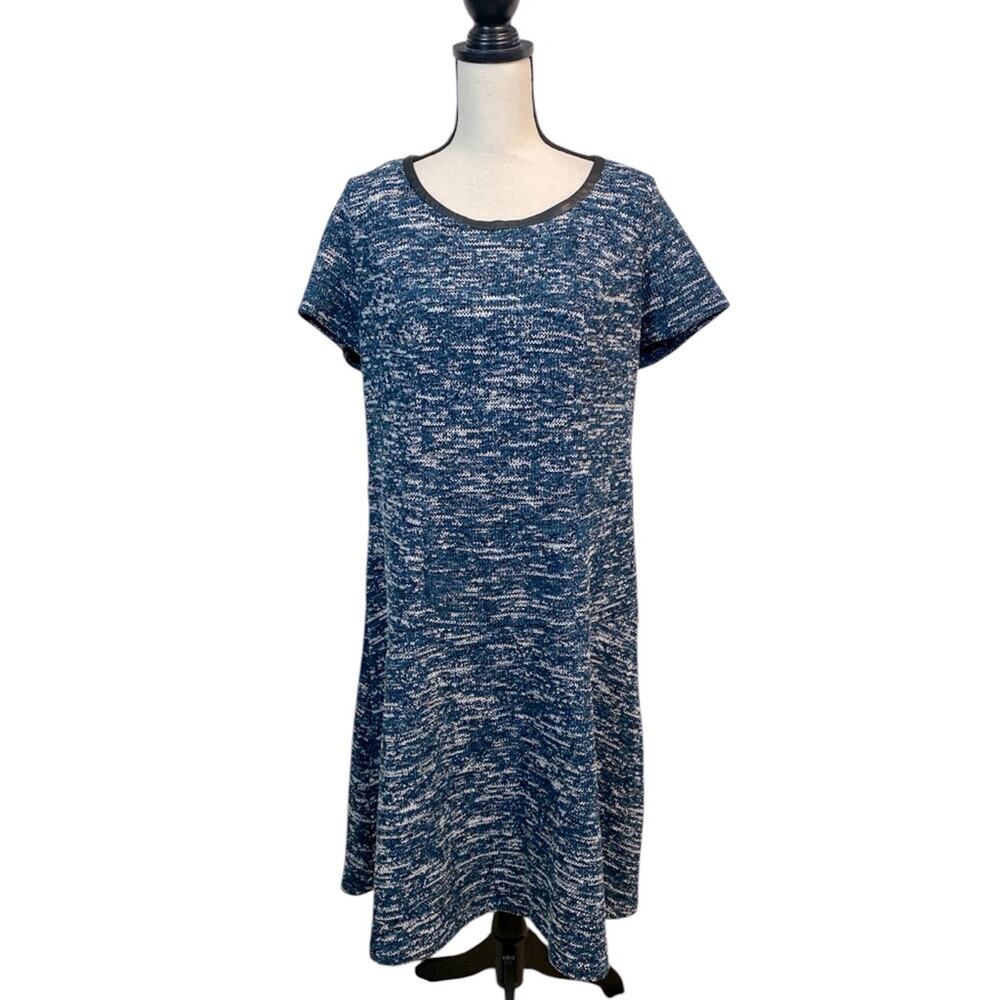 Talbots Teal and Cream Boucle Knit Fit & Flare Short Sleeve Dress Size 14W